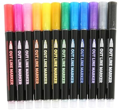 12/24 Farben Marker, Doppel-Linien-Konturenstifte für Geburtstagskarten, Malbuch, Scrapbooking, Doppel-Linien-Konturenstifte