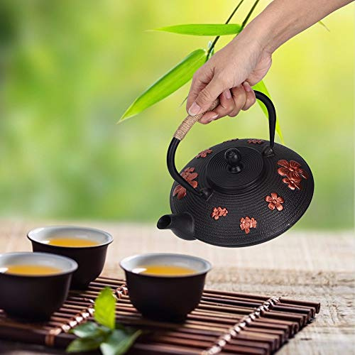 Nikou Tetera de acero inoxidable de 1 litro, hervidor de café grueso y resistente, plateado, acorde de cocina, 0,9 L, diseño de cereza oriental roja