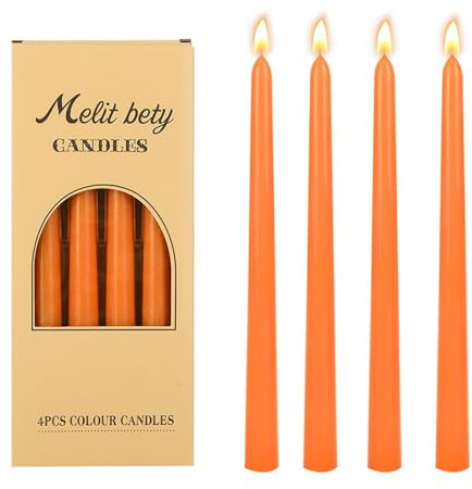 LUCKYJY 4 Stück stabkerzen，Dekorative Haushaltkerzen Leuchterkerzen Tafelkerzen Spitzkerzen für Geburtstag Hochzeit Party(2 * 25cm） (Honigorange)