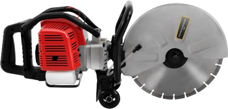 Benzin Betonsäge, Drahtlos, 350mm Sägeblatt, 1,4KW 1800U/min Leistungsstarke Kreissäge, Schnitttiefe 120mm Steinsäge, Mehrwinkelschnitt & ergonomisches Design, Nassbetrieb mit Staubreduzierung