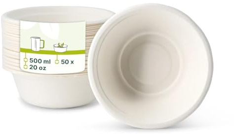 GREENBOX Schalen aus Zuckerrohr 500 ml, weiß, rund