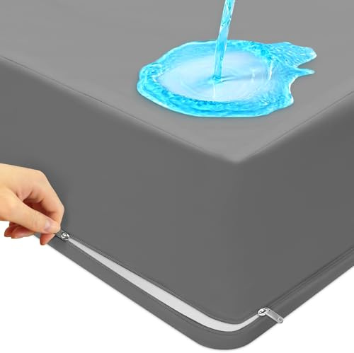 mafudoxi Milbenbezug Matratze 180x200x20cm, Premium Sechsseitiger Wasserdichter Matrazenschoner, Matratzenbezug mit Dreiseitigem Reißverschluss, Waschen bei 60°C - Grey