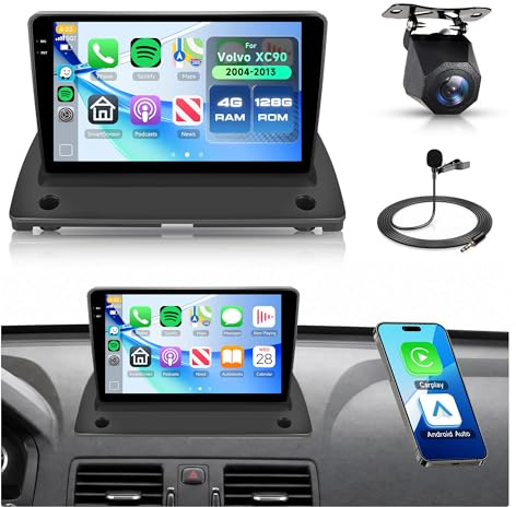 Rimoody 4G+128G 9 Android Autoradio für Volvo XC90 (2004-2013) Wireless Carplay Radio Auto mit Android Auto Navi GPS Mirror Link Bluetooth FM/RDS/EQ WiFi Lenkradsteuerung Rückfahrkamera