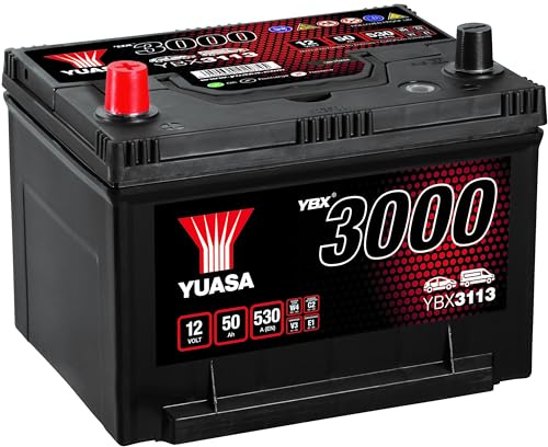 Yuasa YBX3113 12V 50Ah 530CCA Maintenance Free Battery | 530 CCA, Up to 30,000 Engine Starts, Rollover-Proof Lid, Fully Charged