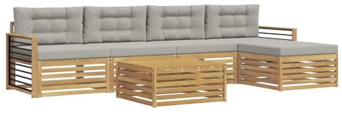vidaXL Outdoor-Sofagarnitur 7 pcs Weiß und Hellgrau Polyester, Patio-Sofa, modernes Eckset, wetterfester Gartenlounge, Bequeme Terrassenplätze für entspannte Zeiten