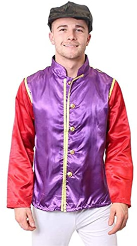 Costume de jockey violet et rouge pour enterrement de vie de garçon Taille XXL