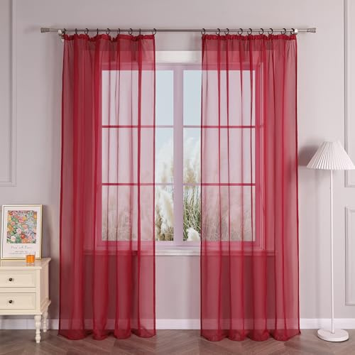Yujiao Mao 1er-Pack Uni Farbe Voile Gardine mit Kräuselband Vorhänge, Beere, BxH 145x175 cm