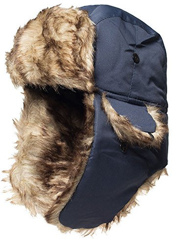 TKAS Winter Trappermütze Bomber Flieger Kunstpelz Uschanka russischer Trooper warme Schnee Ski Eskimo Mütze mit Ohrenklappen für kaltes Wetter (Blau)