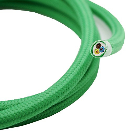 3m Textilkabel GRÜN Unifarben 3x0,75qmm 3G Kabel Lampenkabel Stoffkabel Stromkabel umsponnen max. 300V