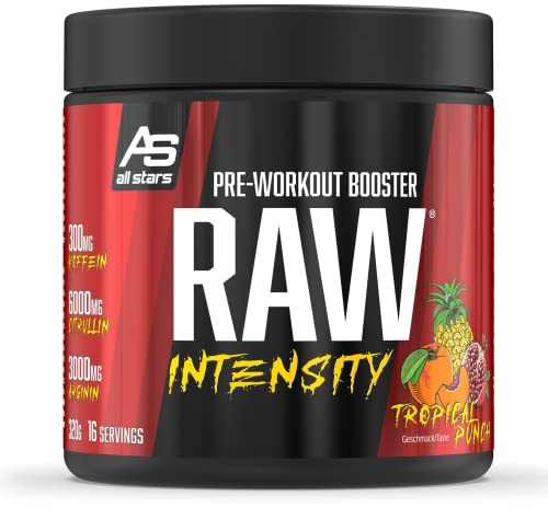 ALL STARS Raw Intensity Pre-Workout Booster 320g Tropical Punch | Citrullin Arginin Pulver 9000mg mit Aminosäuren Komplex hochdosiert, 320mg Koffein, Nahrungsergänzung zum Training