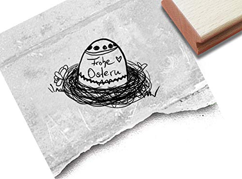 Stempel Frohe Ostern mit Osternest - Textstempel Osterei Osterfest Osterkarten Geschenkanhänger Basteln Osterdeko Tischdeko Scrapbook - zAcheR-fineT