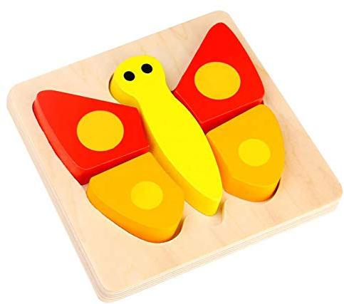 Tooky Toy Mini Puzzle mit Tier-Motiven Holzspielzeug zur Schulung von Motorik für Kinder ab 3 Jahren (Schmetterling)