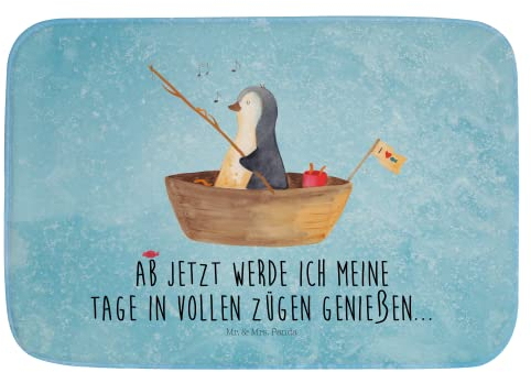 Mr. & Mrs. Panda Duschvorleger Pinguin Angelboot - Geschenk, Geschenkidee Liebeskummer, Badteppiche, Trennung, Neuanfang, Pinguine, Badvorleger,
