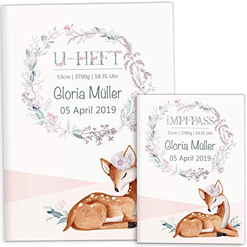 OLGS Untersuchungsheft- und Impfpass-Hüllen Set Rehkitz, Personalisierbare Schutzhüllen aus Kunststoff für Kinder, Geschenkidee mit Namen, Baby & Kind