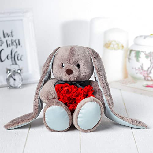 GMMH Plüschtier Stofftier Bär Hase Teddybär Fuchs, 20 cm Hoch (Hase mit roten Rosen), Osterhase Kuscheltier Plüsch Plüschtiere Kuscheltiere