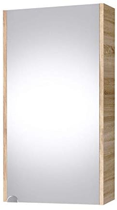 Planetmöbel Spiegelschrank Bad 40 cm, Badezimmerschrank, Aufbewahrungsschrank mit Tür und 2 Glasregalböden, 39,6 x 67,7 x 13,8 cm, Sonoma Eiche