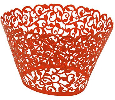 Trimming Shop Orange Cupcake Wrappers Laser Cut Floral Design Paper Cup Holders, Muffin Cup Liners for Weddings, Baby Showers, Birthdays, Anniversaries & Special Events (Pack of 25)