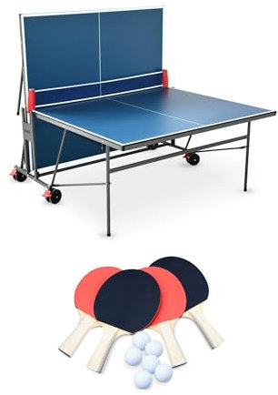 Alice's Garden - Table de ping Pong Indoor Bleue - Table Pliable avec 4 Raquettes et 6 balles. pour Utilisation intérieure. Sport Tennis de Table