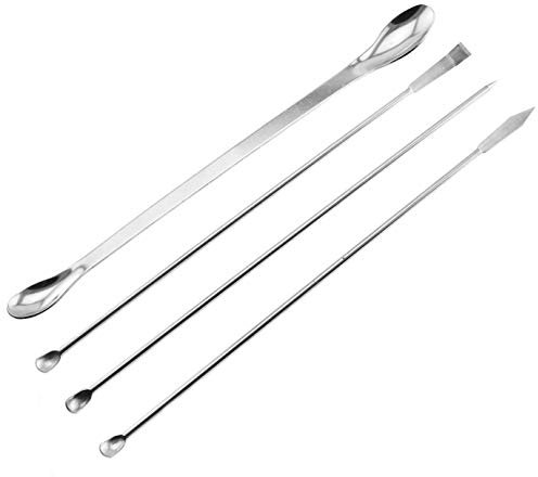 Maxmoral 1 Set Stainless Steel Micro Lab Sampling Scoop Spatulas Combination Reagent Spoon Laboratory Supplies (Pack of 4)