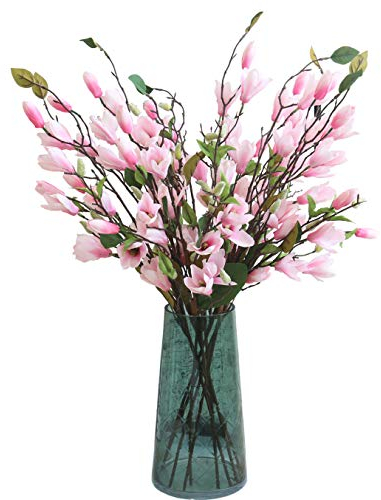 cn-Knight Künstliche Blumen, 6 Stück, 76,2cm Langer Stiel Seide Magnolienblumen mit 7 Blüten und 2 Knospen, für Zuhause, Einweihung, Geschenk, Hochzeit, Brautstrauß, Tischdekoration, Restaurant, Rose
