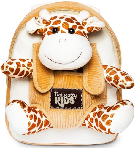 Naturally KIDS Toddler Backpack w. Plush Giraffe Toy, Kids Gift 2 3 4 5