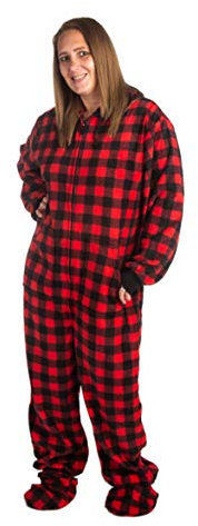 Pyjama à capuche pour adulte en polaire avec siège tombant Rouge et noir, Rouge, M