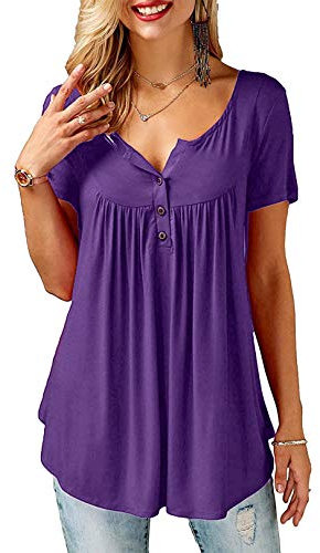 Beluring Women Pleated Tunic Tops Loose Summer T-Shirts Purple Size 22 24