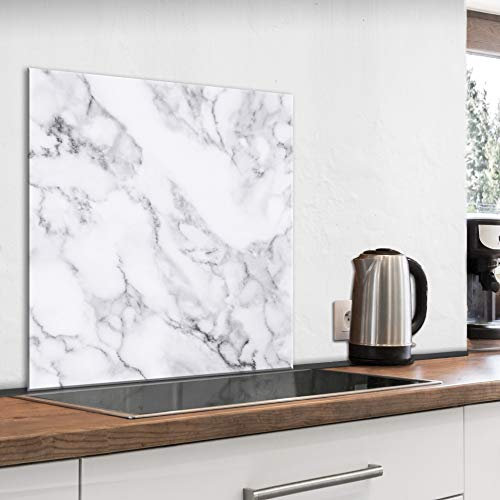 murando Glass Splashback for Kitchen Backsplash Cooker Protector Tempered Glass Decorative Wall Art Panel Heat Resistant Graphic 80x80 cm / 32x32 Marble Stone look f-B-0282-aq-a