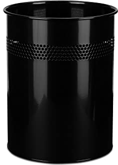 hjh OFFICE 830014 Papierkorb CLEAN III Metall 15 Liter Mülleimer offen 32 x 26 cm, Schwarz