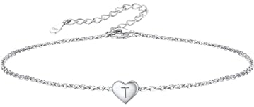 Silvora Initiale Alphabet T S925 Silber Buchstaben Anhänger Fußkette/Armbänder 22cm+5cm Damen Fußkettchen/Armreif mit Herzen Anhänger Geburtstag Geschenk für Frauen/Mädchen