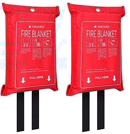 Navaris 2x Manta ignífuga de emergencia - Mantas apaga fuego de 1.20 x 1.20 M - Manta apagafuegos para la cocina barbacoa chimenea coche y caravana