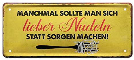 Blechschild Nudeln statt Sorgen - Schild für Nudel Aficionado - Deko für Küche, Esszimmer, Wirtschaft, Lokal, Imbiss - Geschenkidee für Nudel Fans - Spaghetti, Capellini, Vermicelli, Bigoli - 28x12cm