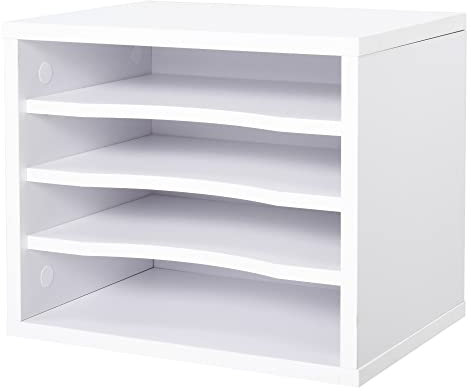 Vinsetto Organiseur bureau bois blanc avec 4 couches fournitures support d'imprimante dim. 35,5L x 25l x 28,6H cm