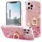 Feyten Kompatibel mit iPhone 12 Pro Max Hülle (6,7 Zoll) mit Displayschutz [2 Stück],Glitzer Flüssig Treibsand Fließend Glitter Quicksand Schutzhülle Handyhülle mit Ring 360 Grad Ständer (Rosa)