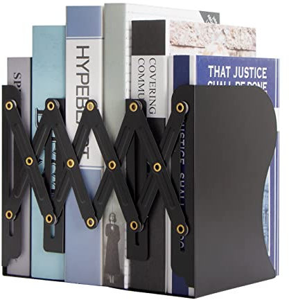 Aobopar Adjustable Book Ends, Metal Bookends for Heavy Books, Desk Book Holder for Shelves, Book Organizer for Desk, Suitable for Office, Home and School Use (Black)