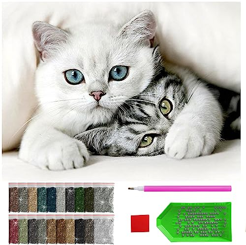 ARTULIO Diamond Painting Set - Zwei Katzen unter Decke - 30x40 cm – 5D Diamant Painting Bilder DIY, Diamond Painting Erwachsene