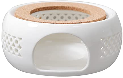 GDWD Stövchen für Teekanne,Stövchen Teekanne Porzellan,Hohl Geschnitztes Design,Klassisches Porzellan Wärmer mit Kork Basis,Tee Herd Milchwärmer Home Cafe Teemilch (Skeleton), Weiß, 15*6.5