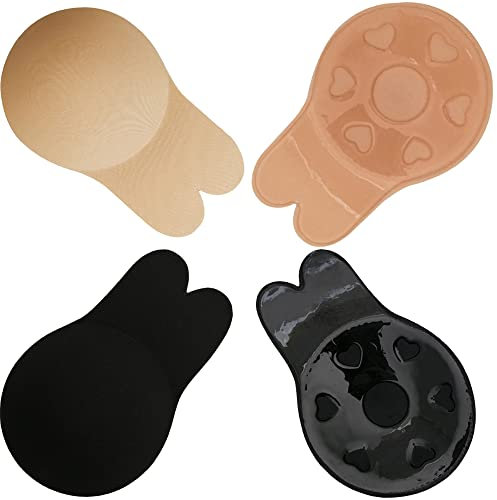 OMGREAT Invisible Adhesive Bra 2 Pairs Breast Lift Tape Push Up Strapless Nipple Covers - Anti-Penetration Point Adhesive Bra Suitable for D+ Cup