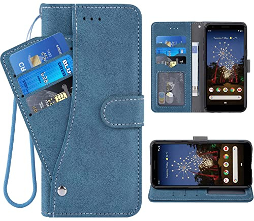 ELISORLI Compatible with Google Pixel 3a Wallet Case Wrist Strap Lanyard Leather Flip Card Holder Stand Cell Accessories Folio Purse Credit ID Phone Cover for Pixel3a Pixle a3 Women Men-Blue