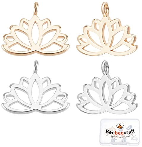 Beebeecraft 1 Box 10 Stück Lotusblume Charms 18k Gold & Platinum Plated Flower Yoga Beads Charms Crafts Supplies for DIY Necklace Bracelet Earrings