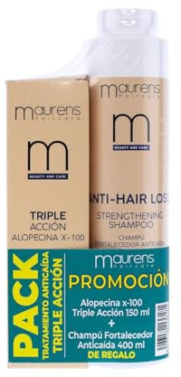 Maurens, Anti-Haarausfall-Set mit dreifacher Wirkung Alopecin X-100 stimuliert das Haarwachstum, stoppt den Haarausfall und stärkt sie, Geschenk stärkendes Shampoo gegen Haarausfall, Flasche 150 ml