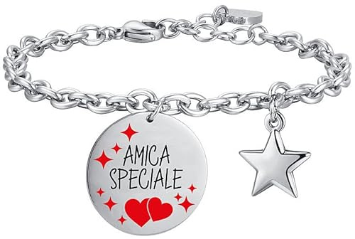Luca Barra Bracciale da Donna Bracciale in Acciaio con Smalto Nero e Rosso. Lunghezza: 16,5 + 3 cm. Diametro Piastra: 20 mm. Bracciale con Frase Amica Speciale. La referenza è BK2319