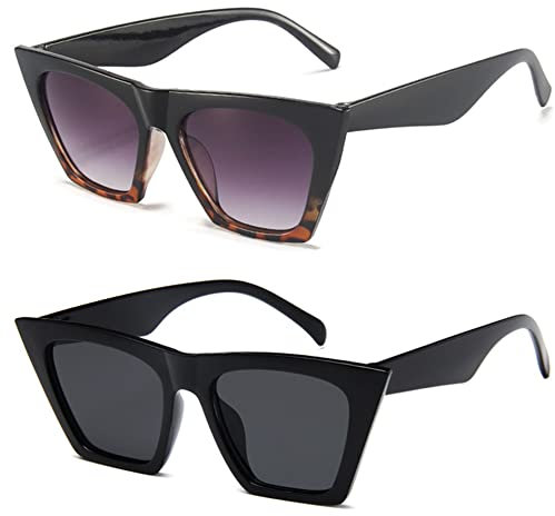 Unning Quadratische Katzenaugen-Sonnenbrille für Damen, Vintage, trendig, klassisch, Retro, Cateye-Sonnenbrille für Damen, 2 Farben a