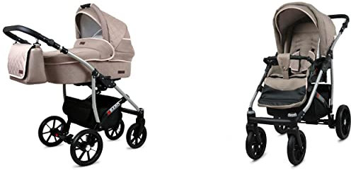BabyLux Qbaro 2-in-1 Baby Kinderwagen Tief und Kinderwagen mit Zubehör Verstellbar und faltbar Aluminiumkonstruktion Wasserdicht Nicht abnehmbare Räder Mint