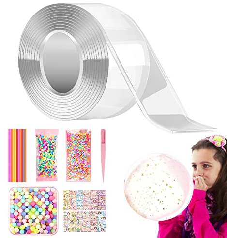 Luftpolsterband, 3 m x 5 cm Nano-Klebeband, Blasen, transparent, doppelseitiges Klebeband mit Pailletten, DIY-Handwerk, wasserdichter Nano-Kleber für Blasen, DIY-Klebeband(transparent)