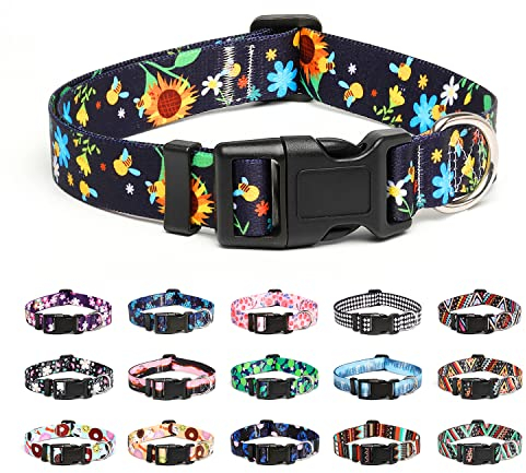 Mercano Hundehalsband Verstellbares, Weich Nylon Komfort & Robuster Gemustertes Hunde Halsband für Kleine Mittlere Große Hunde Welpen Katzen (S, Sonnenblume)