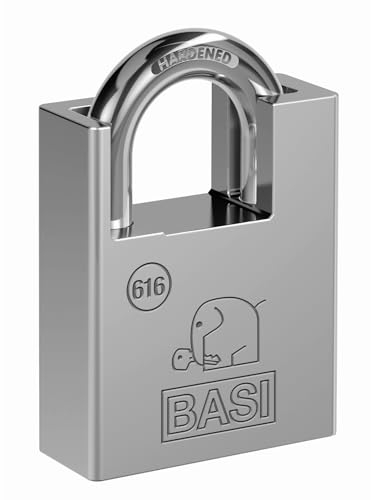 BASI | Massives Vorhangschloss | Breite 40 mm | Sicherheitsschloss mit beschichtetem Stahlgehäuse | integrierter Bügelschutz | Für Innen- und Außenbereich | Wetterfest