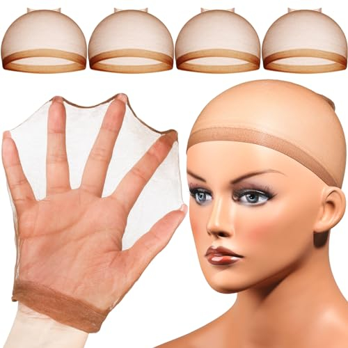 FANDAMEI Haarnetz Nylon Ultra Dünne Wig Caps, Perücke Kappen Durchsichtige Perückenkappe Set Atmungsaktive Perückennetz Unterziehhaube Dehnbare Elastische, Dunkelbraun, 4 Stücke