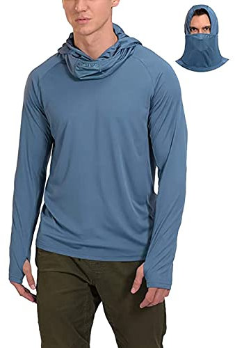 Gefomuofe Men's Sun Protection Jack Outdoor Lightweight Full Zip Hoodie Jacket Long Sleeve Fishing Hiking Sun Protection Fishing Thumb Hole Hoodie Outdoor Quick Dry Long Sleeves, lightblue, L