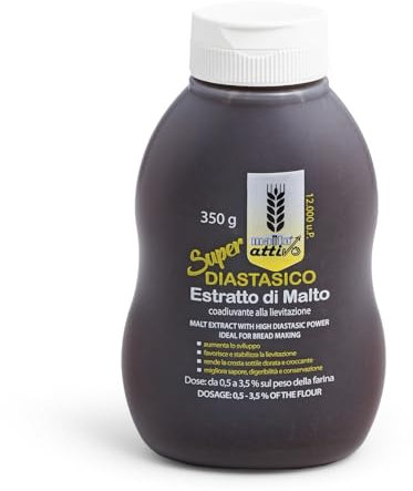 Malto Attivo, Super Diastasico 350g, Estratto di Malto ad Elevato Potere Diastasico, Malto d’Orzo e Mais Ideale per Panificazione, 12.000 Unità Pollak, Made In Italy.